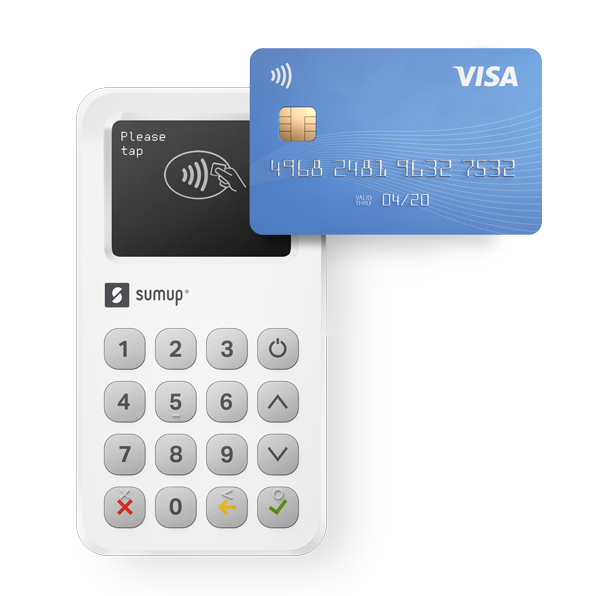 En SumUp kortlæser der gør det nemt at modtage øjeblikkelige betalinger, og som forbindes til Debitoor.