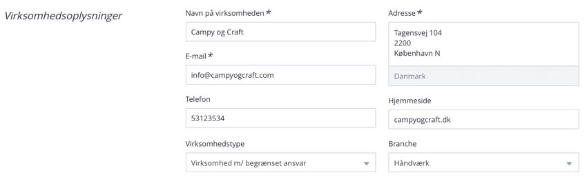Virksomhedsdetaljer på din fakturaskabelon med Debitoor regnskabsprogram