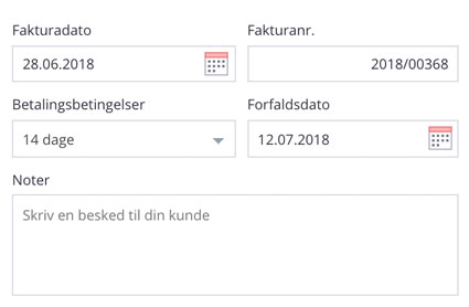 Udstedelsesdato, fakturanummer og betalingsdato er inkluderet på alle Debitoor fakturaskabeloner