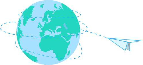 En globus der viser, at man kan sende fakturaer til alle verdens lande og selv vælge sprog